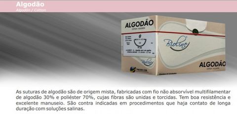 Fio de Sutura Algodão Azul 0 AG 3/8 CIL 3,0 - 75CM C/24 UNI - Bioline - Todos os Tamanhos 